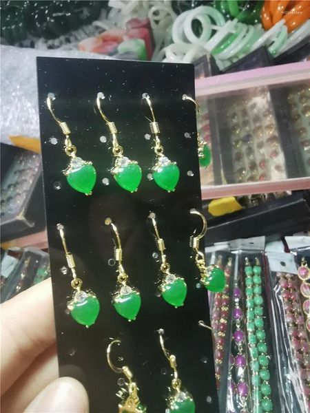 Brincos Dangle Koraba S925 Coração verde de prata jadeite jade stone stud para mulheres luxo