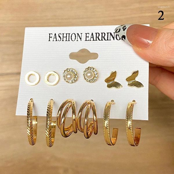 Bolzenohrringe Goldfarbe Perle Hoop Set Metal Baumle Vintage Circle Geometrische Wendung für Frauen Mädchen Trendy Schmuckgeschenke