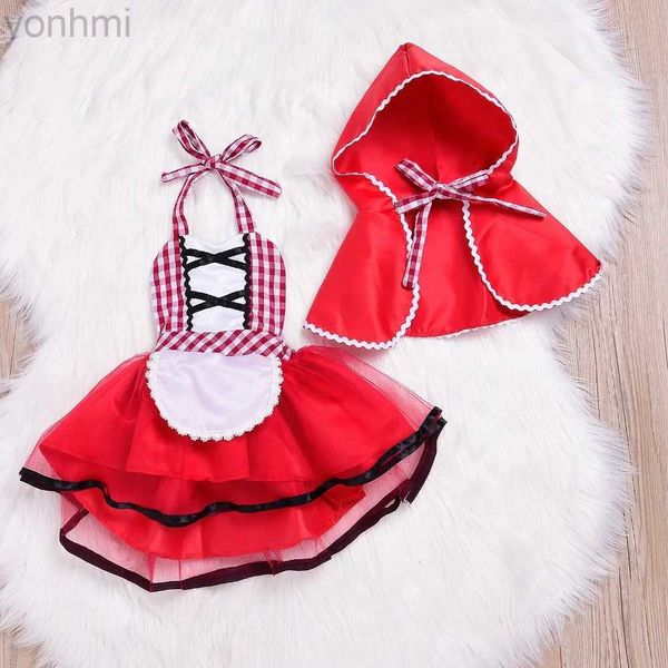 Mädchenkleider Neugeborene kleine rote Reitfutze Cosplay Foto Requisite Kostüm Baby Girls Tutu Kleid +Cape Cloak Outfit Girl Party Kleid 2021 D240423