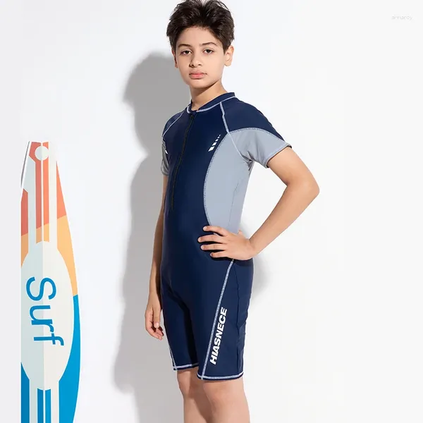 Meninos de banho feminina Meninos de uma peça One Swimsuit Youth Sports Short Swimming Swimming Rash Guard Surfing Diving Patchwork 2024 Zipper