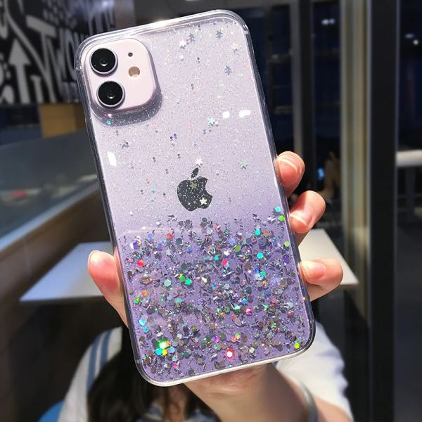 Clear Glitter Phone Case для iPhone 14 15 13 12 Pro 11 Pro Max Cute Gradient Seeders Cover