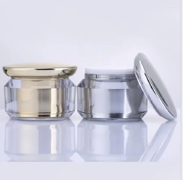 Speicherflaschen 30G glänzende Silber/Gold Acryl -Jar -Topf -Tin -Essenz/Gel/Tag Nachtcreme/Maske Serum/Feuchtigkeitscreme Gel Whitening Cosmetic Packing