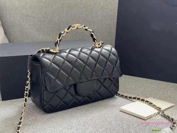 Bolsa quadrada pequena para mulheres de pele de carneiro, alça de ouro preto cf mini diamante cadeia bola crossbody bolsas de luxo bolsas de aba de mão carteira feminina carteira