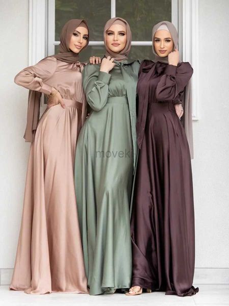 Ethnische Kleidung bescheidener Dubai Abaya Hijab Islam Ramadan Robe Femme Kaftan formelle Abend Maxi Kleider Muslim Mode Frauen Satin Abschlussball Long Kleid D240419