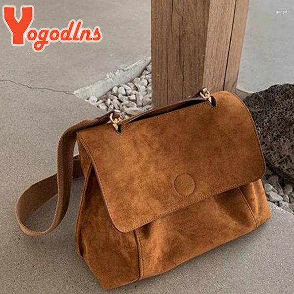 Umhängetaschen YogoDlns Herbst Winter Fleece Bag Weibliche Frost -Leder -Crossbody Retro großer Kapazität Messenger