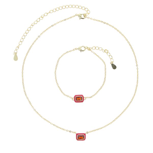 Neue Großhandel Fashion Gold Farbe Neon Emaille Geometrisch CZ Perlen Charm Link Kette Halskette Halskette Armband Schmuck Schmuck