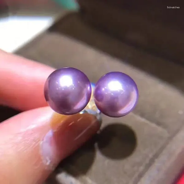 Brincos de garanhão jóias finas puras 18 k dourados água fresca roxa 7-8mm Edison Pearl para mulheres