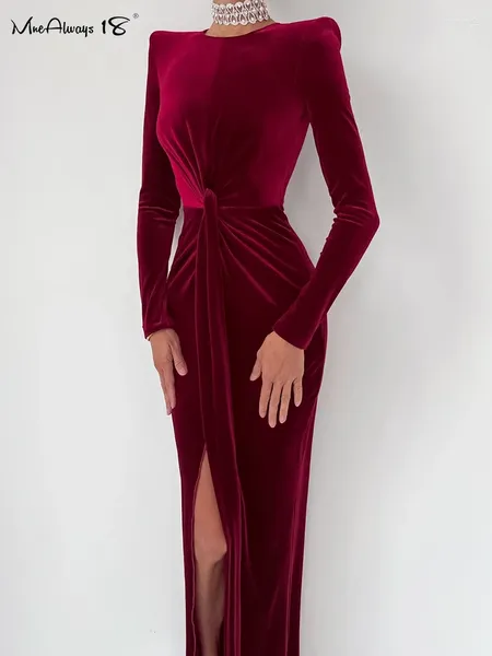 Vestidos casuais moda moda de veludo vermelho longa vestido de noite para mulheres embrulhando craços de calha