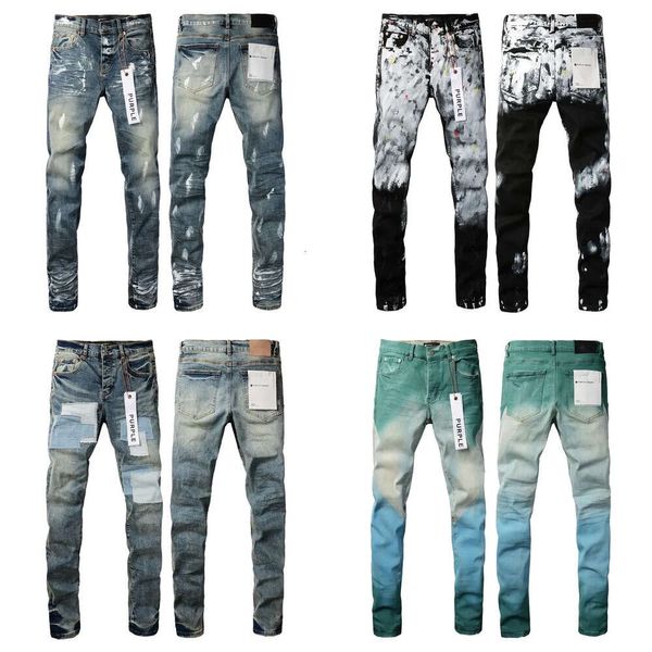 Designer lila Hose Stapelte Hosen Biker Stickerei für Trendgröße Jeans Männer Tränen europäische Jean Hombre Mens Hosen