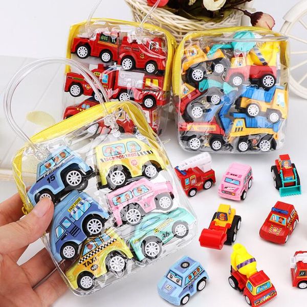 Kinder Cartoon Mini Trägheit Pull-Back Car Set Toy Car Bag Geschenk Kreatives Kinderspielzeug