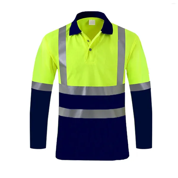 Herren lässige Hemden Sicherheitsreflektierende obere Langarmknopf männliche Pullover Arbeitsbekämpfung Kontrastfarbe Polo -Hemd für Arbeitskleidung