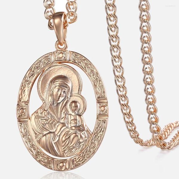 Anhänger Halskette TrendsMax Herren Frauen Halskette 585 Roségold Jungfrau Maria Jesus Fashion Schmuck Großhandel GP194