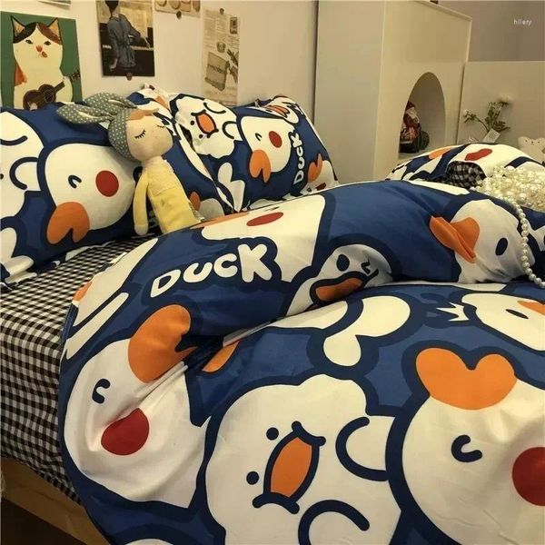 Bettwäsche Sets Schöne Cartoon Kuh Set weiches Full Twin einzelner Größe Bett flaches Blatt Polyester Kissenbezüge Kawaii Bettdecke für Kinder