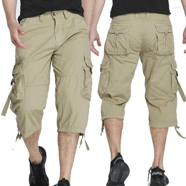 Herren -Shorts -Stil Baumwolle unter Knie Länge 3/4 lange taktische Hosen Multi -Taschen -Sommer -Twill -Arbeit Frachtmann