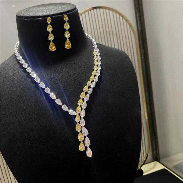Colares de pingentes de jóias de diamante de laboratório de água conjunto 14k Brincos de casamento de ouro branco para mulheres jóias de noivado de noiva 240419