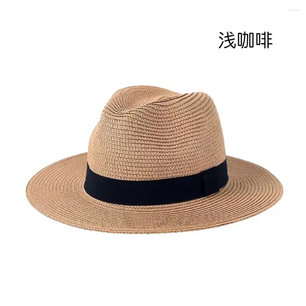 Chapéus largos femininos de palha feminina chapéu fedora de verão praia upf para mulheres