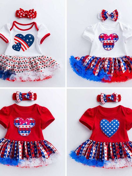 Indipendenza American Day Bambe Abbigliamento a maniche corte, abito per bambini, abito a stella stampata, può essere modellato