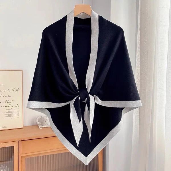 Eşarplar Hassas Konfor Örgü Büyük Üçgen Eşarp Şal Kadın Bahar Kış Neckerchief Cape Çok yönlü sarar Manto Moda Zarif