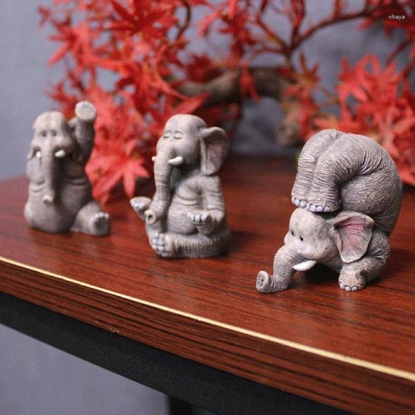 Figurine decorative 3 pezzi Yoga Elefante Figurina Resina 3D Animali artigianali Ornament Scantina Decor un unico regalo per l'amico di famiglia