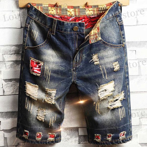 Shorts masculinos shorts machos shorts masculinos skinny calças de jeans curtas Multi Color Black Ripped Moda coreana JORTS NOVO NO RETRO CUTO T240419