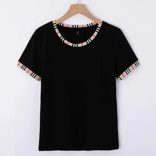 Marca de luxo camiseta de verão feminino coreano y2k clássico xadrez curto de manga curta Camiseta feminina casual camiseta preta e branca 240415