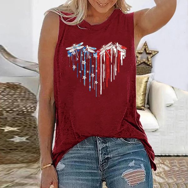 Dragonfly USA American Flag 3D Print Vest Женщины женщины -стрит -одежда для рукавов рукавов от рукавов от плеча Camisole Одежда 240412