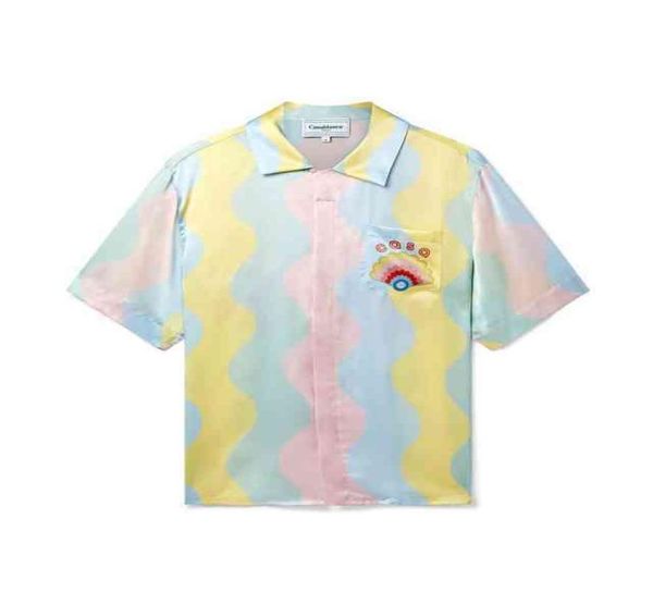 Camisas de grife de grife novo A original Creme de alta textura neon Rainbow Dream Silk Hawaiian Sleeve Shirt1458759