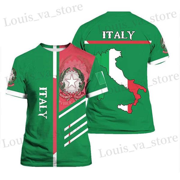 Camisetas masculinas Itália camisetas Italian Flag emblema 3d Prind strtwear Men Fashion Moda Oversized Short SLVE CHILS CHILS TS TOPS Roupas T240419