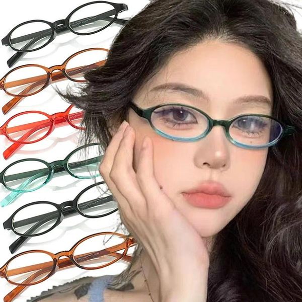 Óculos de sol 2024 Óculos ovais retro pequenos anti -azul luminoso quadro feminino girl moda y2k estilo óculos óculos óculos de óculos espetáculos