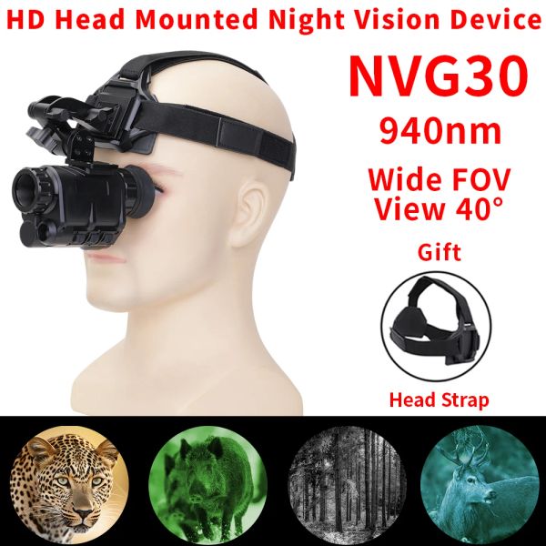 Телескопы Wildgameplus nvg30 шлем 940 нм ИК -ночное видение монокулярный телескоп широкий вид 40 ° NVG10 Gen3 Охотника