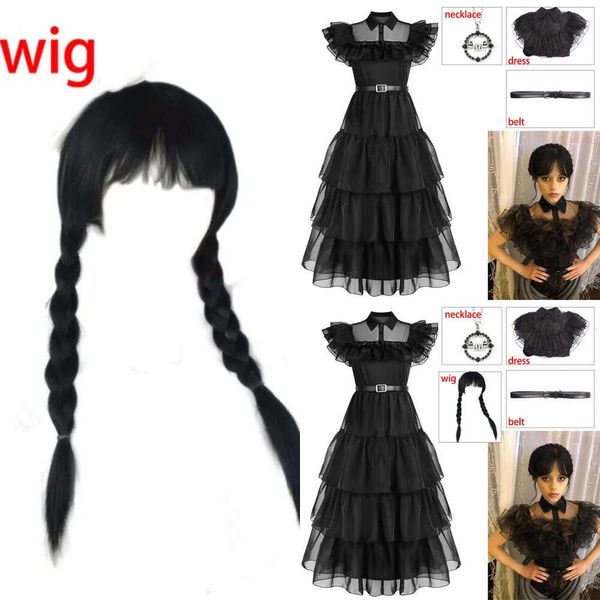 Costume addam ragazza mercoledì abiti cosplay cosa uniforme a mano abita da parrucca halloween per donne bambini adulti