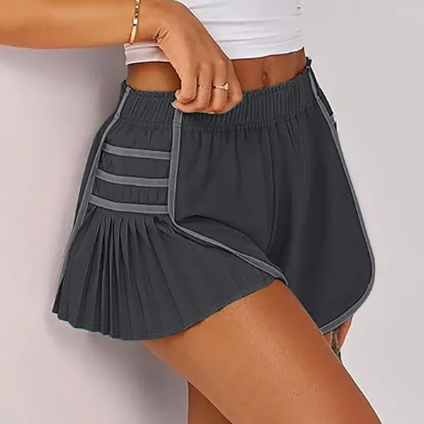 Shorts femininos A-line High Caist Elastic Summer Sports para Jogging Yoga Tennis Quick Dry Mini com cor contraste