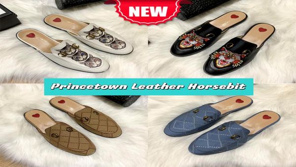 Mit Box Designer Frauen Sluxury Sandalen Schuhe Princetown Leder Horsebit Slide Mule Flat Pantetten weißer Katzen Stoff schwarz 8748512