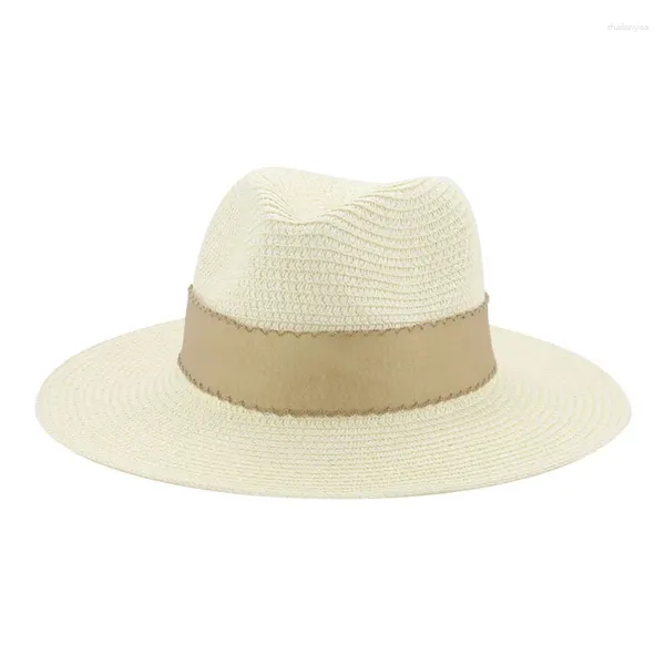Шляпы пляжа Berets для женщин мужчина соломенная солнце защита панамас хаки белый черный роскошный случай повседневная лента ковша