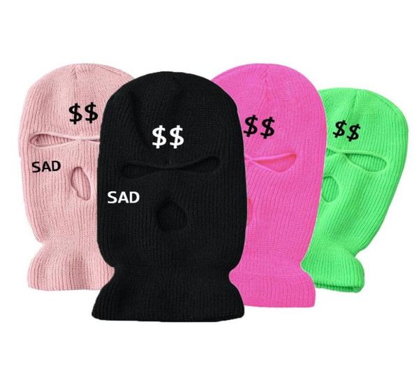 Berets 3 Löcher Winter warm Unisex balaclava Maske Hut Full Face Schwarz gestrickt Ski Snowboard Cap Hip Hop Multiple Farbe M.2125856