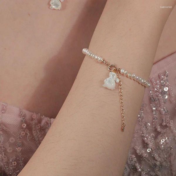 Bracelets de link Bohemian Chic Pearl Mica Hand Chain - Artisan criado