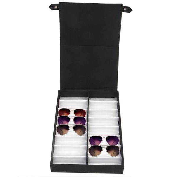 Aufbewahrungsboxen Mülleimer Brille Display Hülle 16 Paar Box mit faltbarem Deckel für Sonnenbrillen Schwarz hinzufügen Drop Lieferung Hausgarten Housekeepi DHP9r