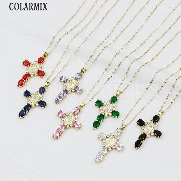 Catene 6 pezzi Vergine religiosa Mary Crystal Croce Cip a pendente Mix Color Jewelry Gift 52850