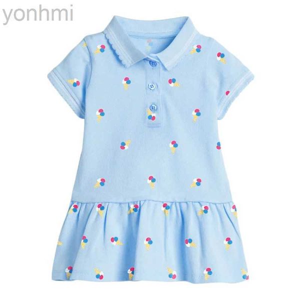Kız Elbiseleri Küçük Maven Çocuklar Günlük Giysiler Yaz Kızlar Kısa Kollu Polo Elbise fırfırlı etek etek Dondurma Baskı Prenses Elbise Pamuk D240419
