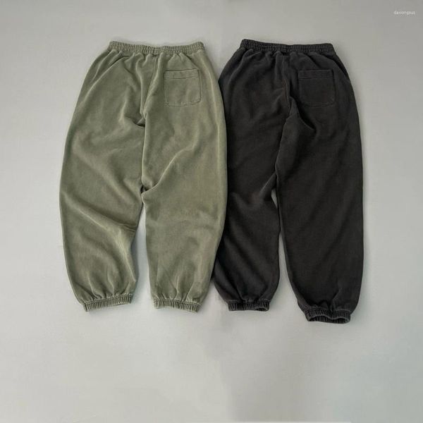 Calça masculina japonesa Base solta versátil Duas coloridas cintura elástica com cera angustiada tingida de banheiro lavado masculino de rua