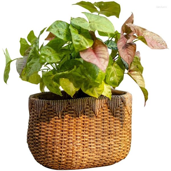 Vasi di vasi a forma di cemento a forma di rattan pianta personalizzata pianta decorativa floreale set di bacino da giardino balcone