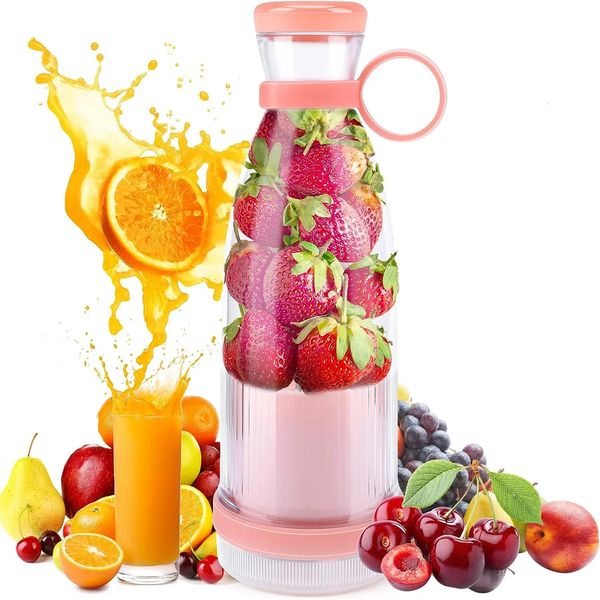 Liquidificador de suco de suco elétrico portátil 6 lâminas shake smoothie laranja limão usb carregamento de frutas misturador de squeezer fresco 240415