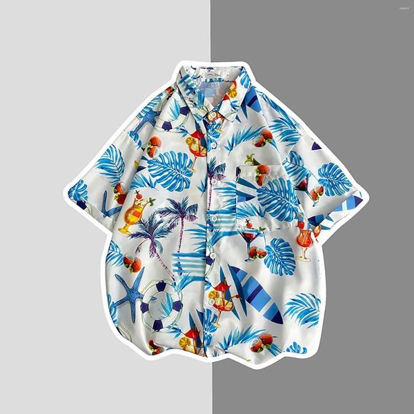 Blusas femininas camisa impressa digital casal casal de manga curta Volho de bolso de bolso dianteiro de pescoço Top Summer Dry Dry Hawaii Beach Circhas