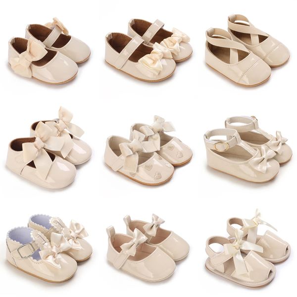 Nascido Apricot Soft and Sweet Princess Shoes para menina de 01 anos com adesivo de arco Anti -Slip Anti Slip 240415