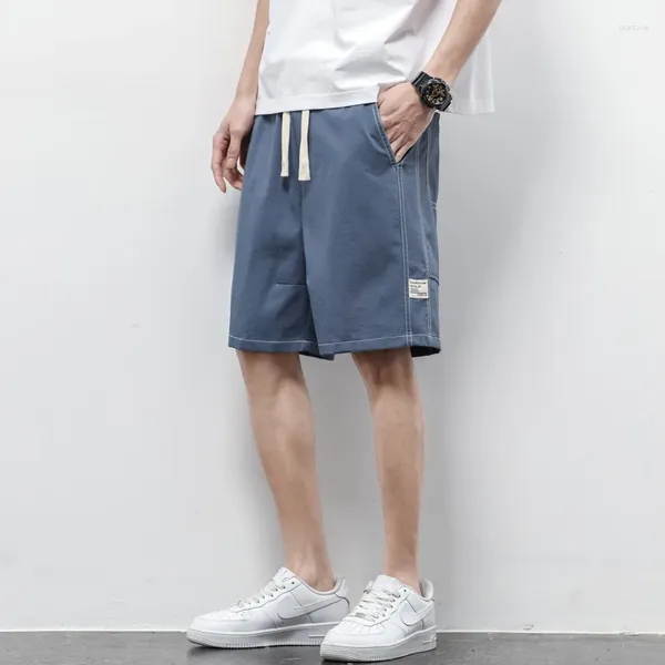 Shorts masculinos 2024 homens de alta qualidade verão fino de seda de seda coreana versão elástica casual de cinco minutos calças médias