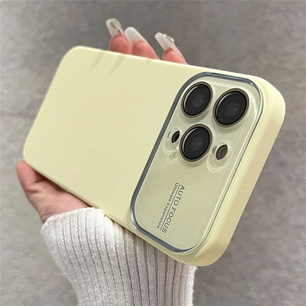 Niedliche creme gelbe flüssige Silikonglasobjektiv für iPhone 15 plus 14 13 12 Pro Max Conbon Color Camera Schutz Stoßfänger Abdeckung