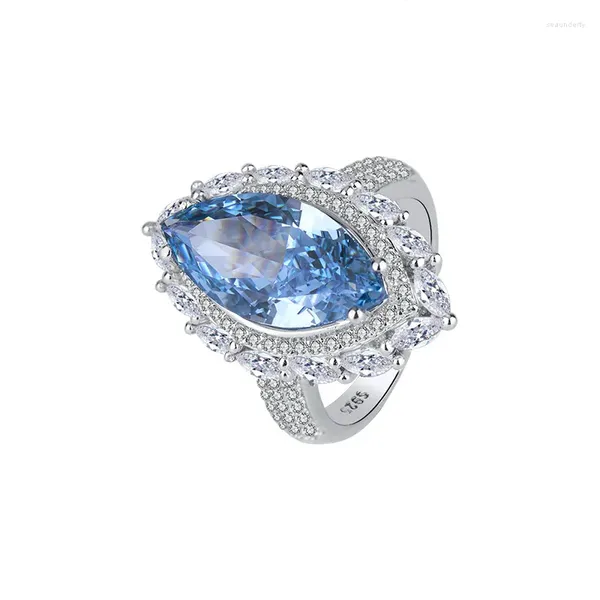 Cluster Rings Marquise Blue Color Diamond 925 Серебряный серебряный кольцо кольцо для обручального кольца Обручаемое украшение для нее подарок