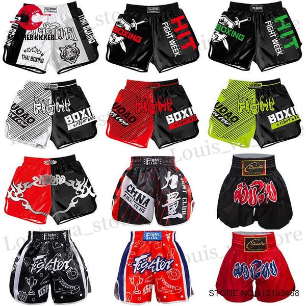 Herren Shorts Box -Shorts Satin Muay Thai Shorts Männer Frauen Kinder Junge Mädchen Schnell trockener Sanda Sparring Grappling Cage Fighting Kickboxinghose T240419