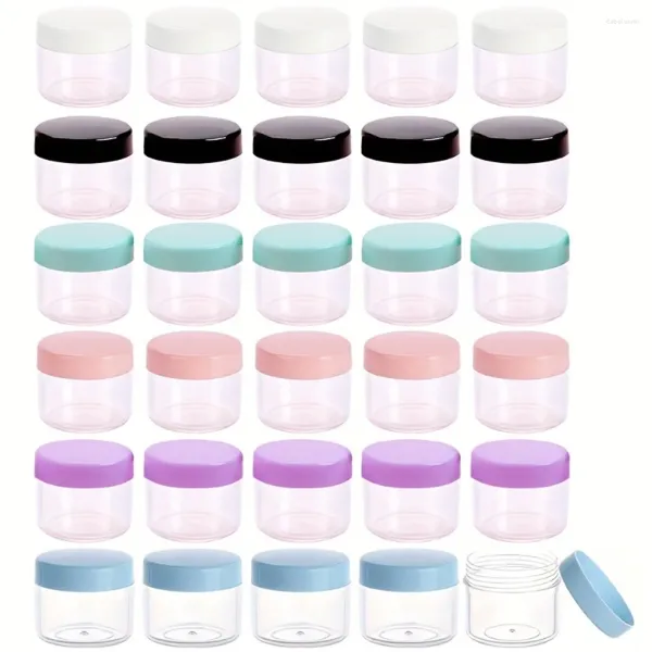 Garrafas de armazenamento 30pcs 5g 10g 15g 20g Amostra colorida de cosméticos, recipiente vazio, tampa de parafuso de panela para maquiagem, as unhas das sombras