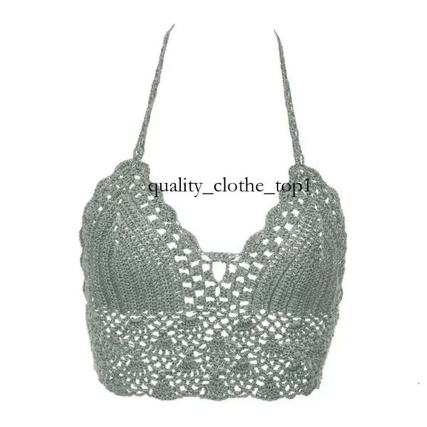 Sexy Mulheres de biquíni Top Crochet Boho Beach Bralette Halter Cami Tanque de sutiã de malha de verão Backl Holiday Beachwear Camisoles Vest Lady Lingerie feminino 846